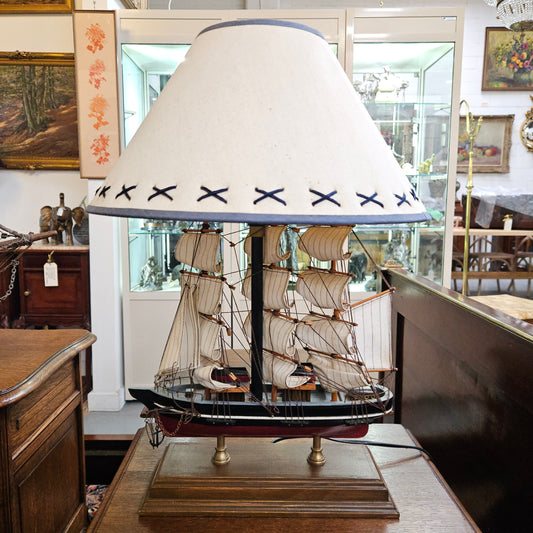 Nautical Sail Ship Table Lamp on Wooden Base