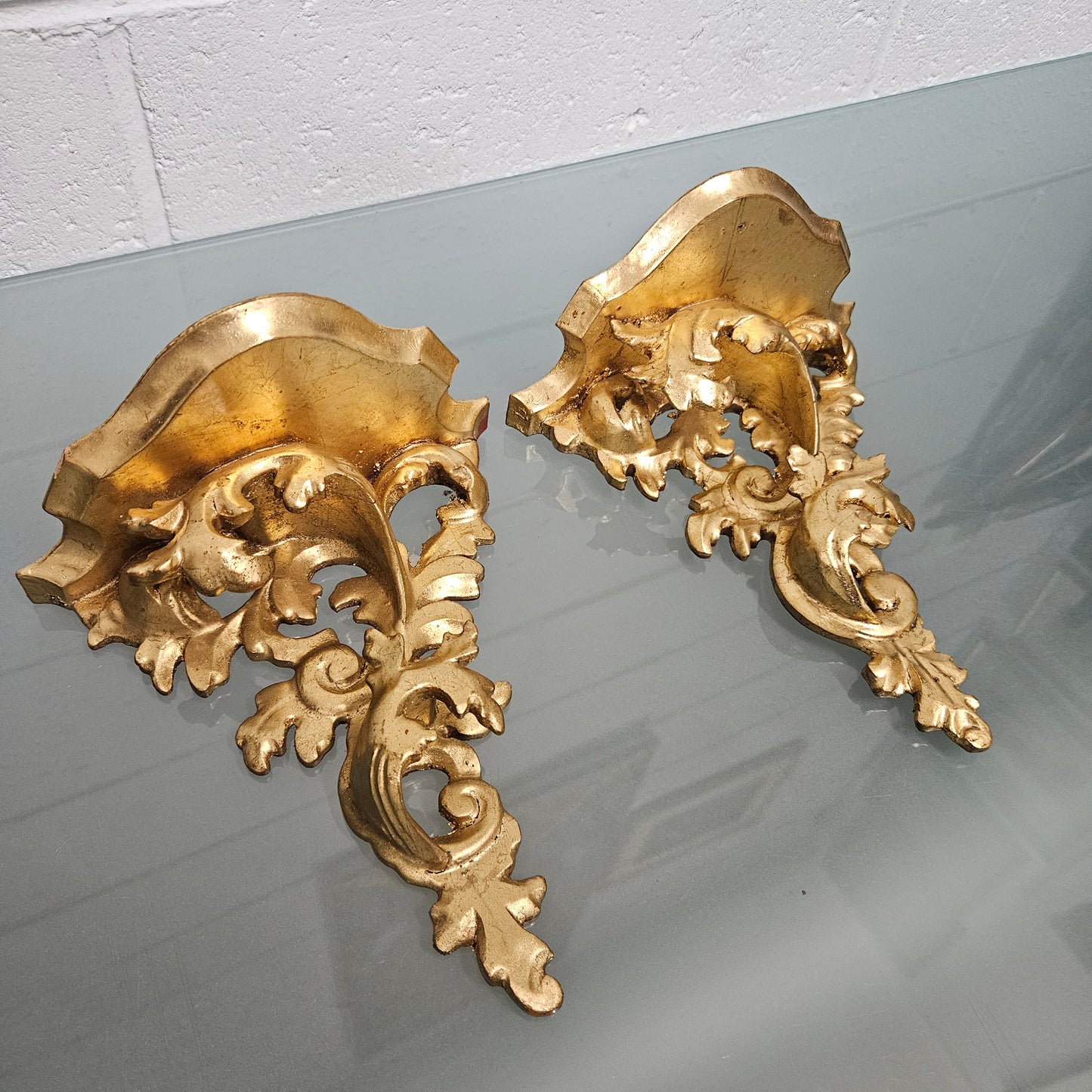 Pair Of Gilt & Wood Carved Wall Shelf Brackets