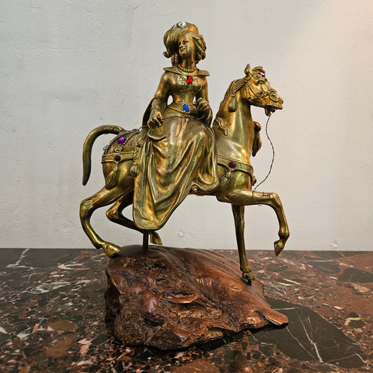 Victorian Gilt Bronze & Jewelled Lady Rider On Horse