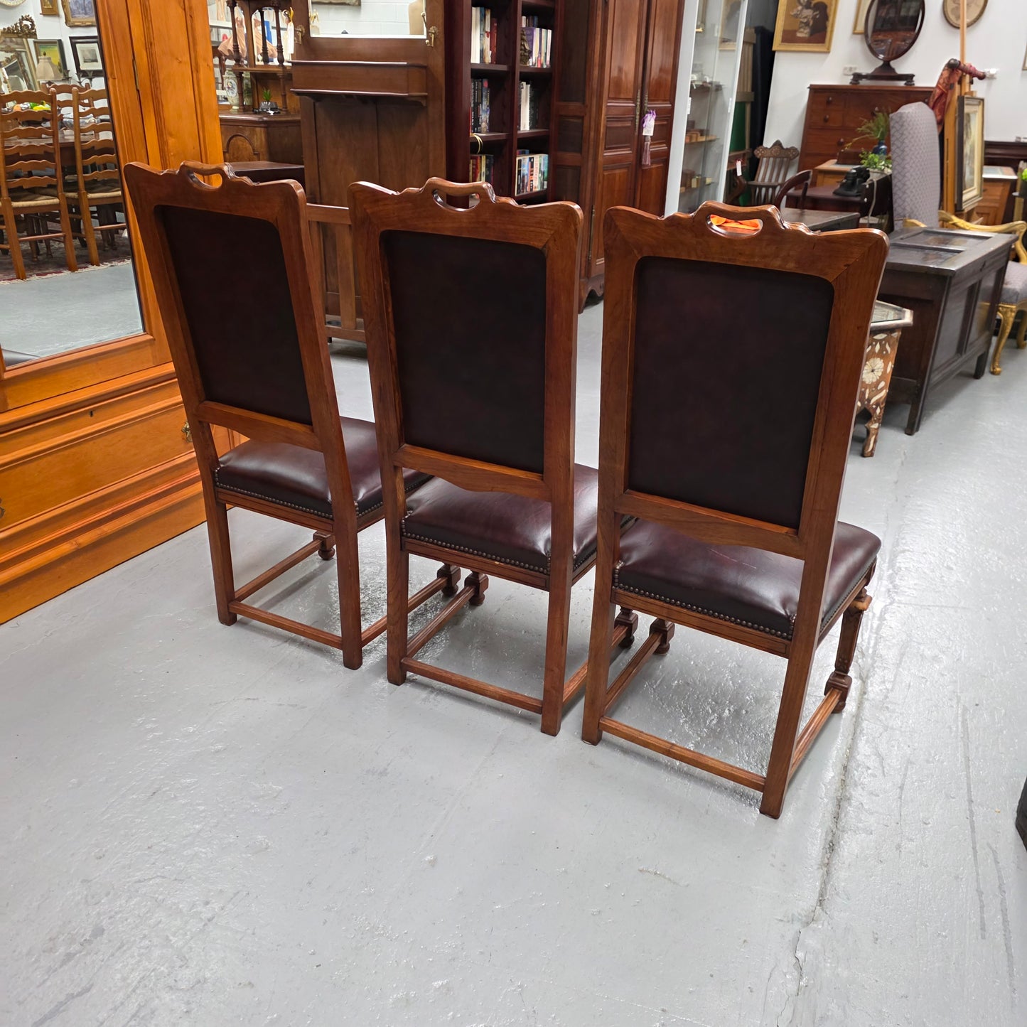 Set of Six Art Nouveau Style Faux Leather Dining Chairs
