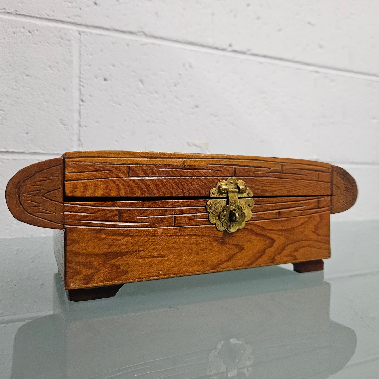 Vintage Miniature Camphorwood Carved Jewellery Box