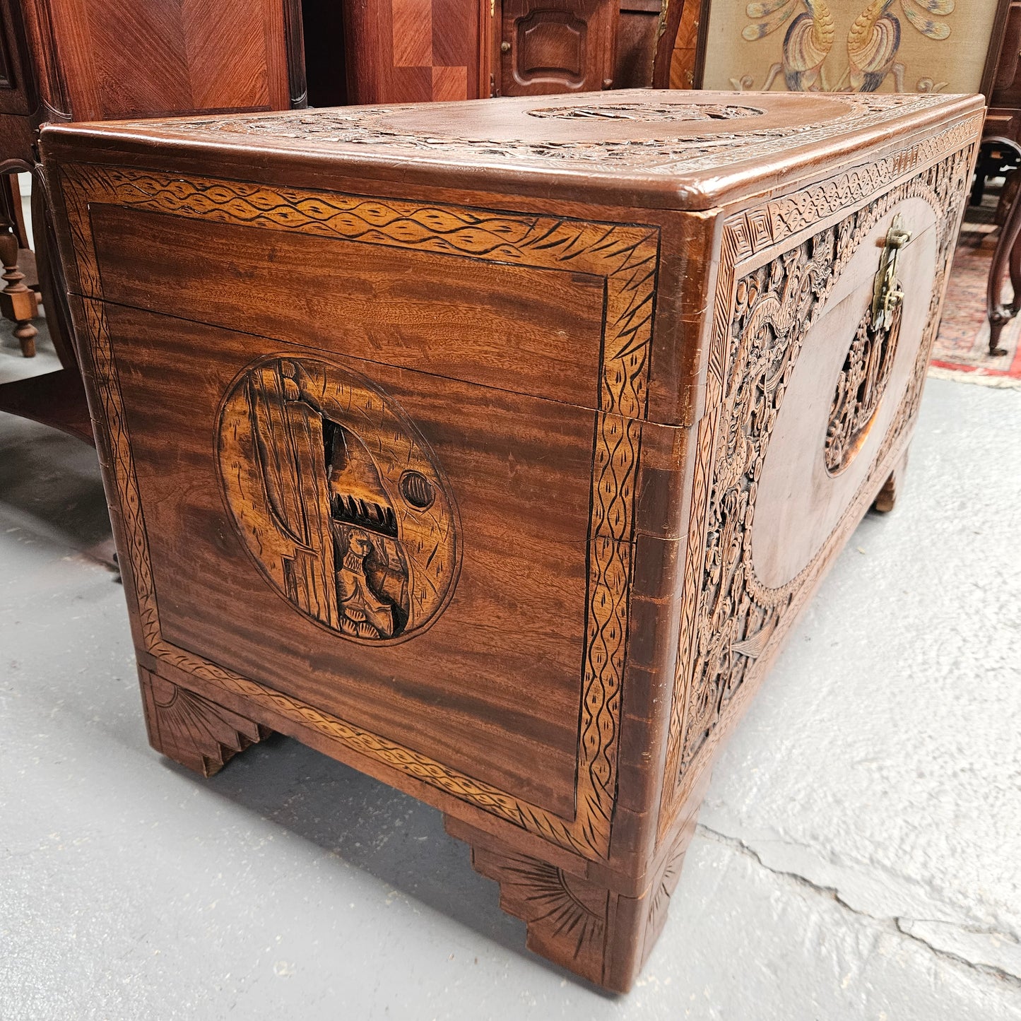 Oriental Carved Camphor Wood Chest