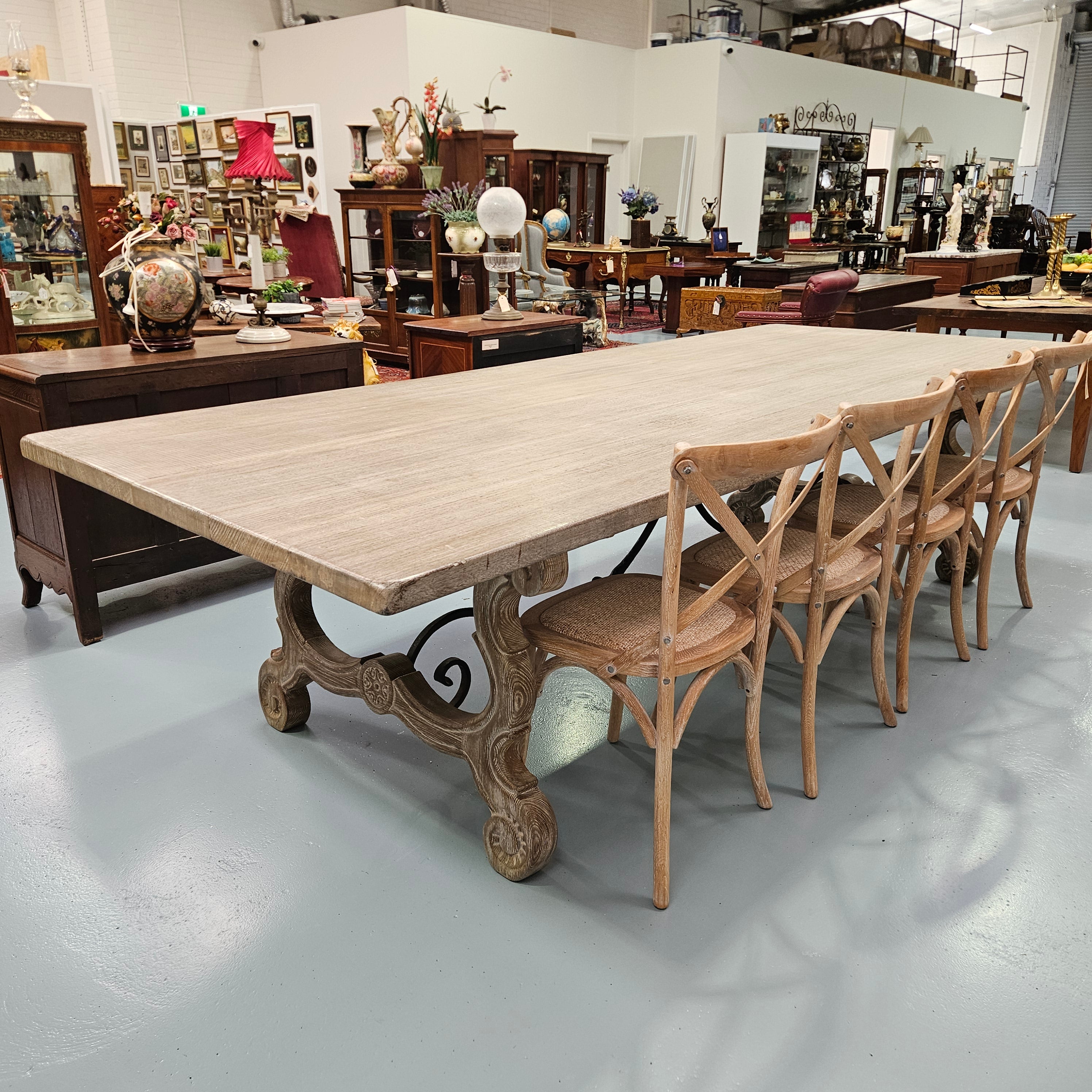 Large Antique French-Style Limewashed Dining Table