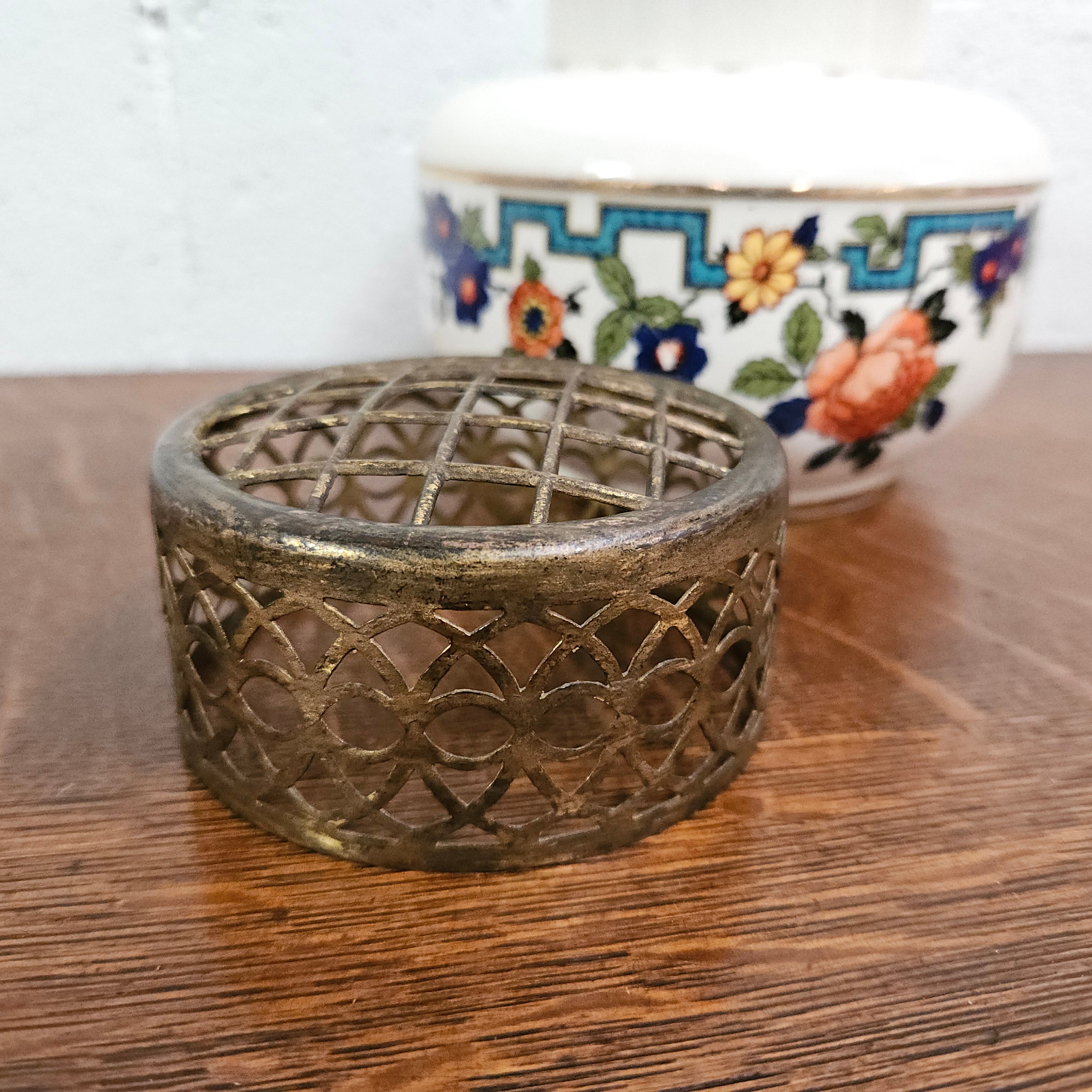 Falcon Ware Vase & Metal Floral Frog Top | Antique & Vintage | Moonee Ponds Antiques | Australia Wide Delivery
