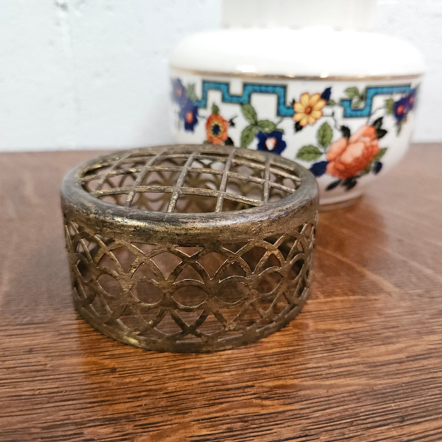 Falcon Ware Vase & Metal Floral Frog Top