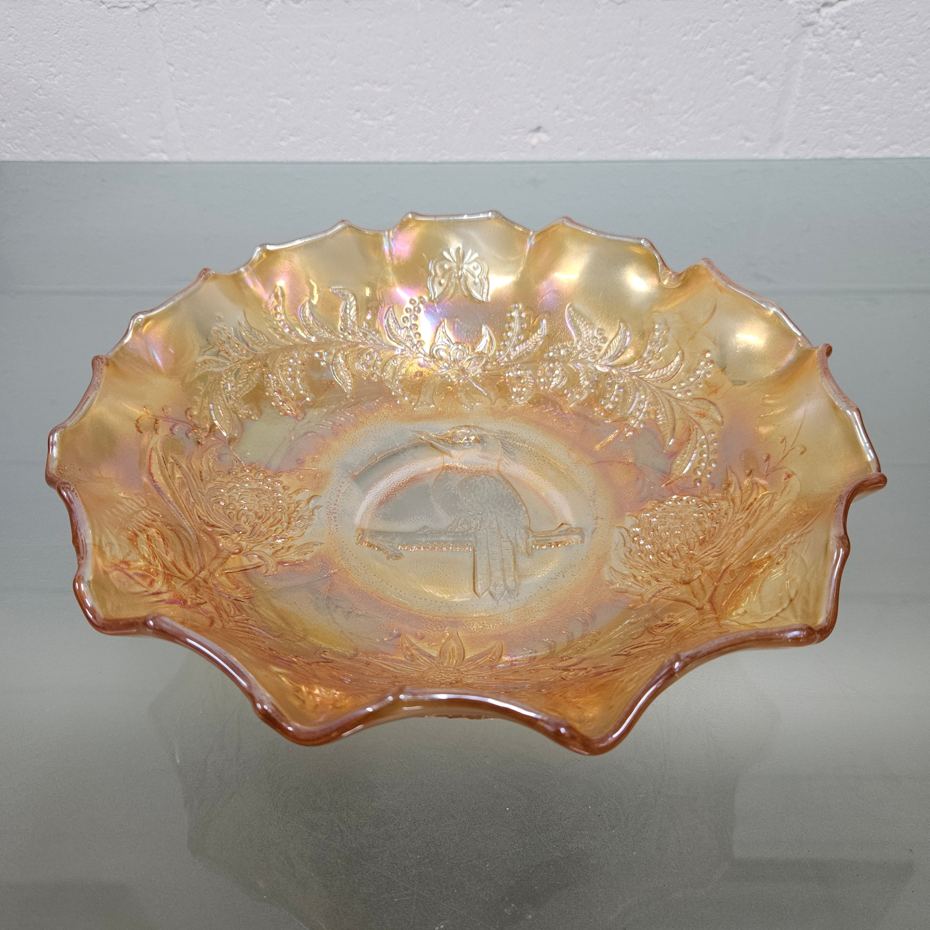 Australian Kookaburra Master Carnival Glass Bowl | Antique & Vintage | Moonee Ponds Antiques | Australia Wide Delivery