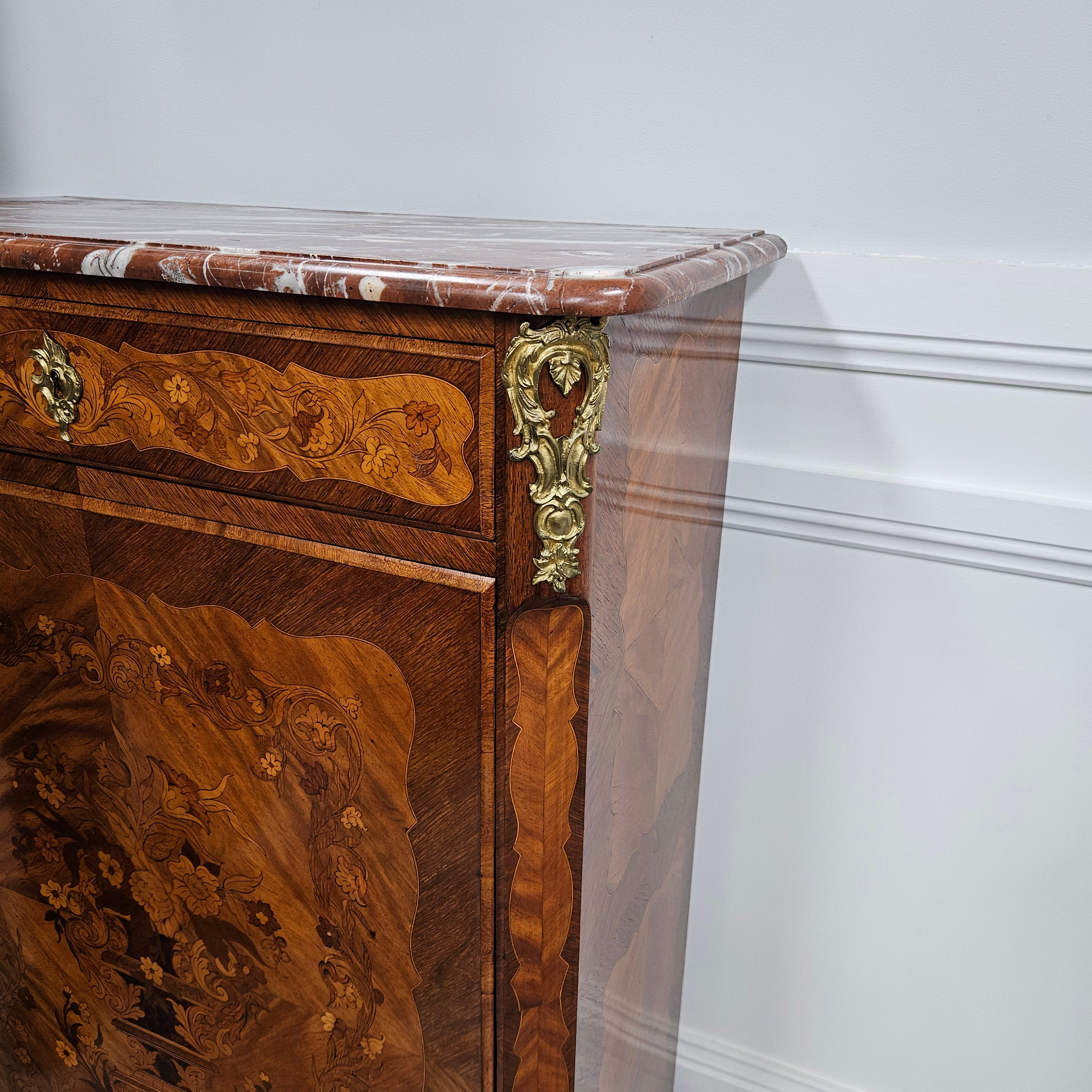Elegant French Transitional Style Walnut & Kingwood Salon Cabinet with Marquetry Inlay | Antique & Vintage | Moonee Ponds Antiques | Australia Wide Delivery