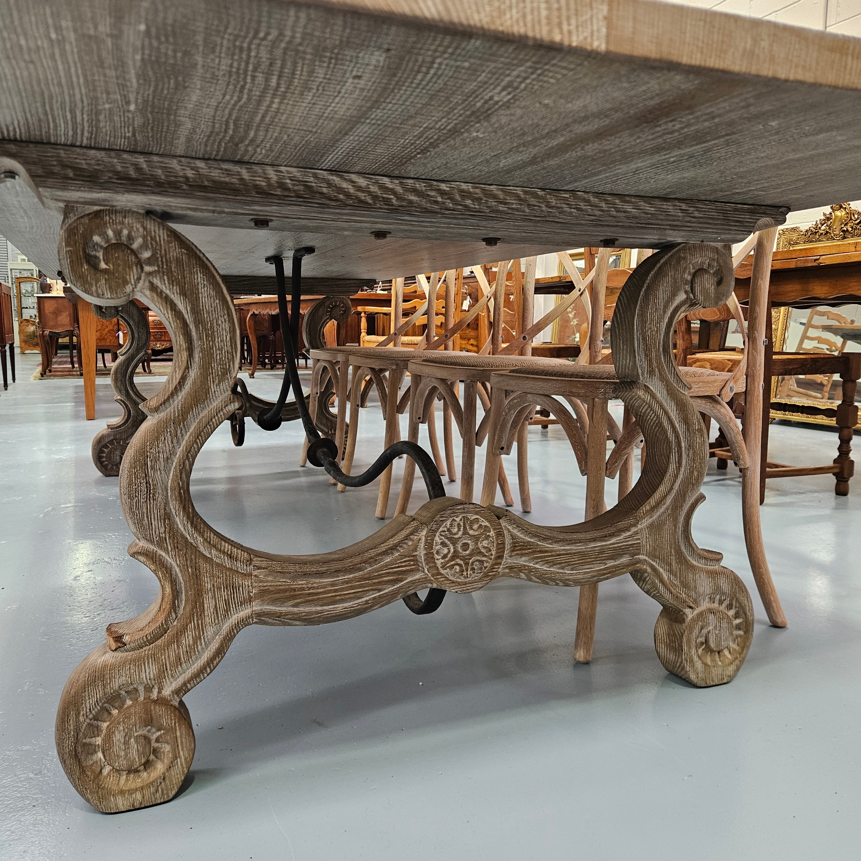 Large Antique French-Style Limewashed Dining Table