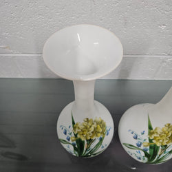 Pair Of Hand Painted Antique Milk Glass Vases Featuring Daffodils | Antique & Vintage | Moonee Ponds Antiques | Australia Wide Delivery