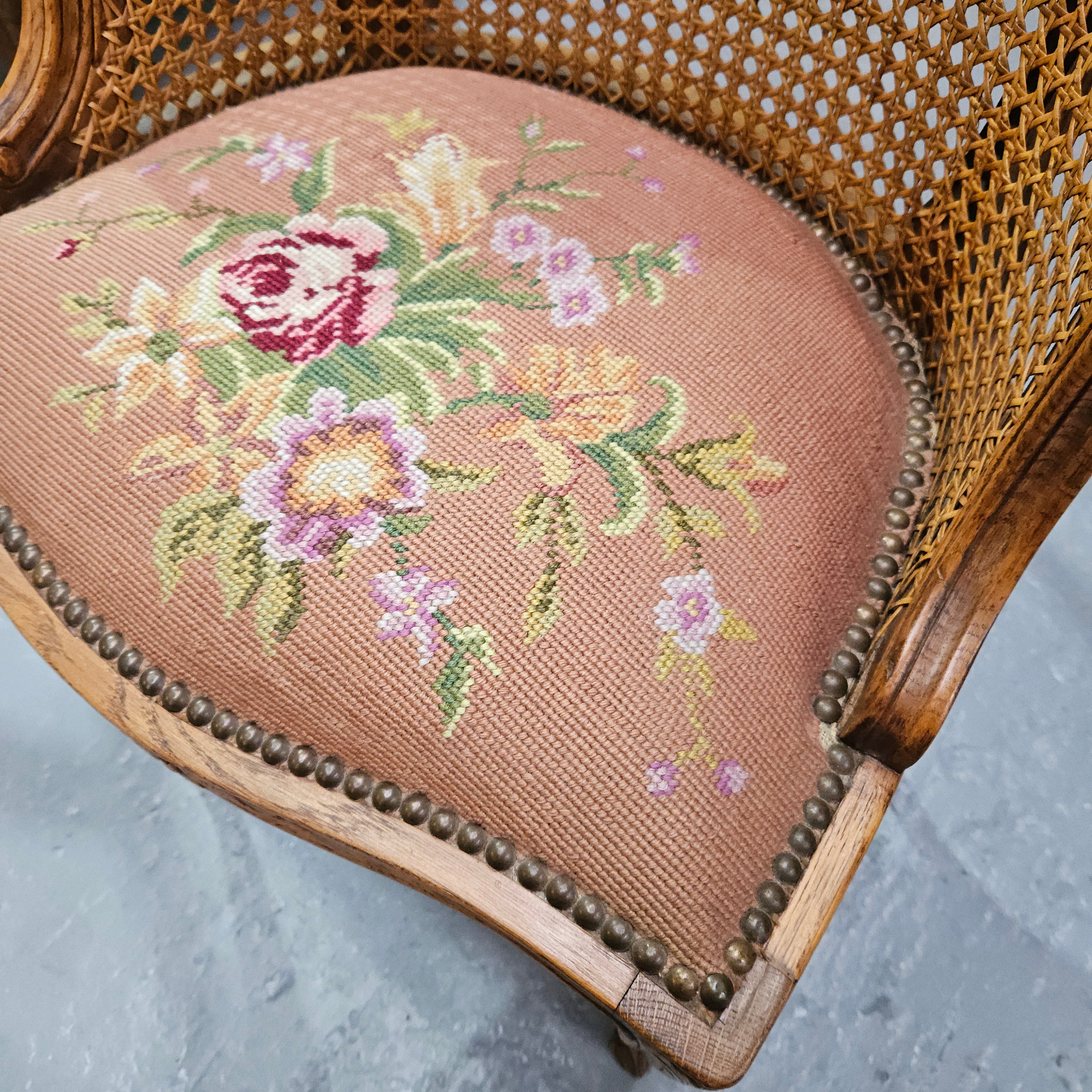 French Oak Louis XV Style Tapestry Upholstered Fauteuil