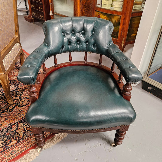 Antique Mahogany Leather Upholstered Captain / Office Chair