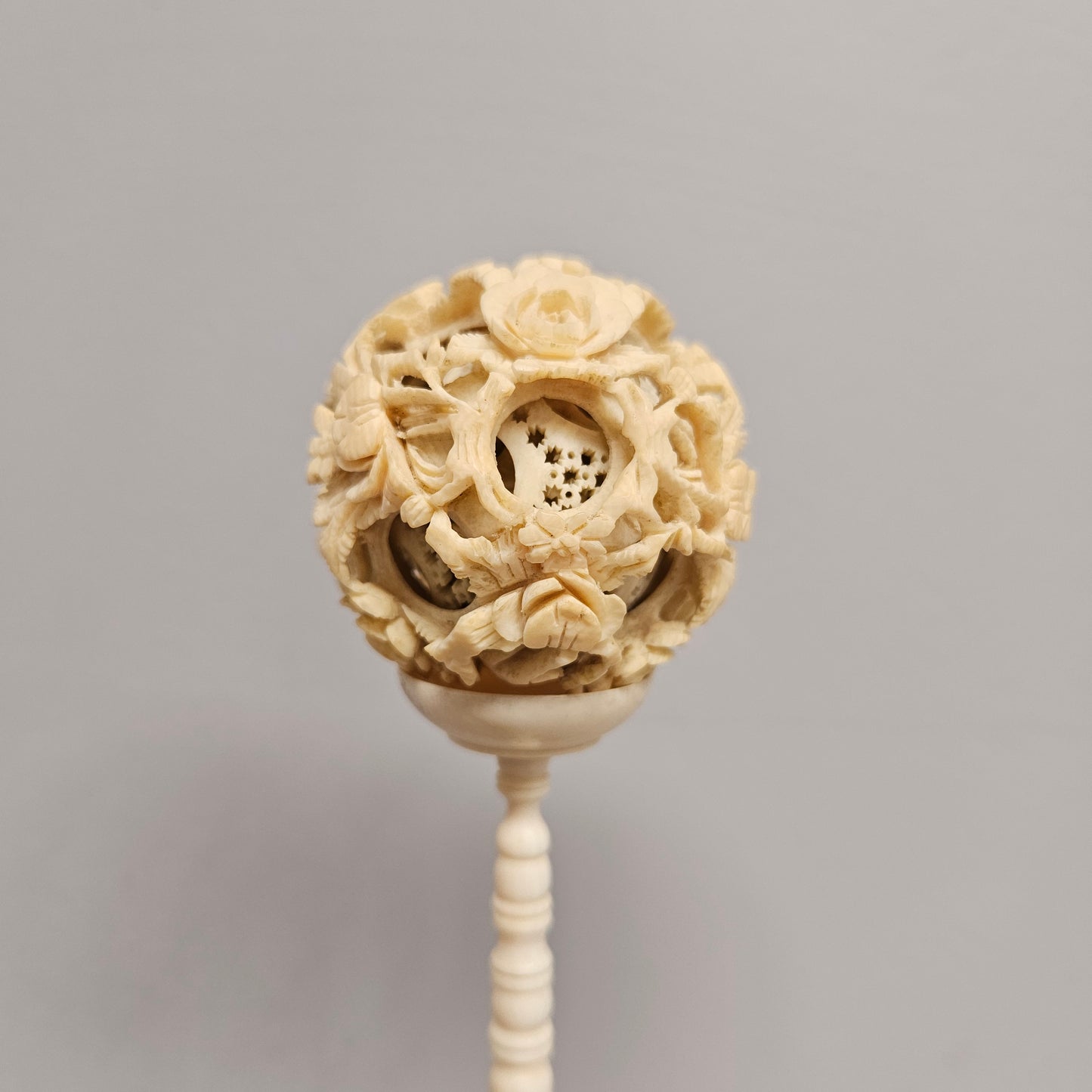 Antique Chinese Ivory Puzzle Ball On Stand
