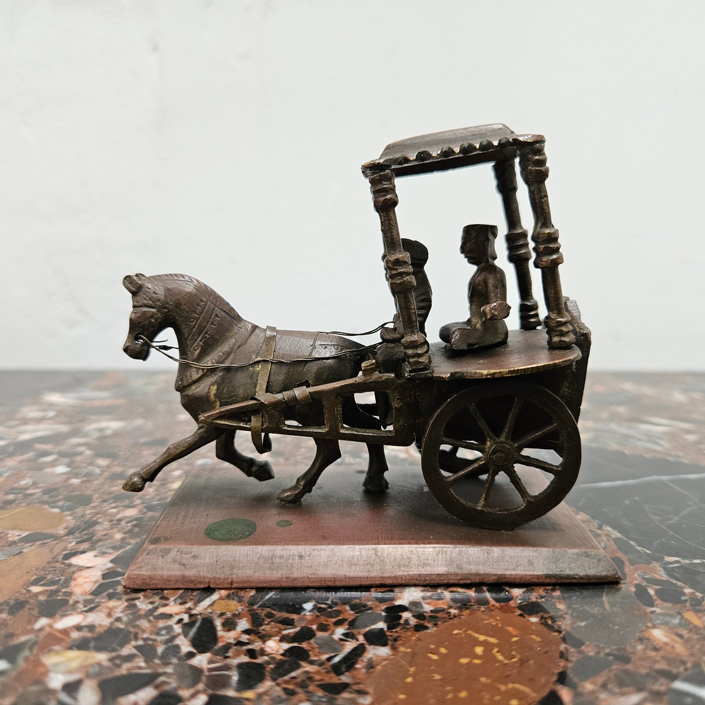 Antique Indian Brass Horse, Cart & Rider