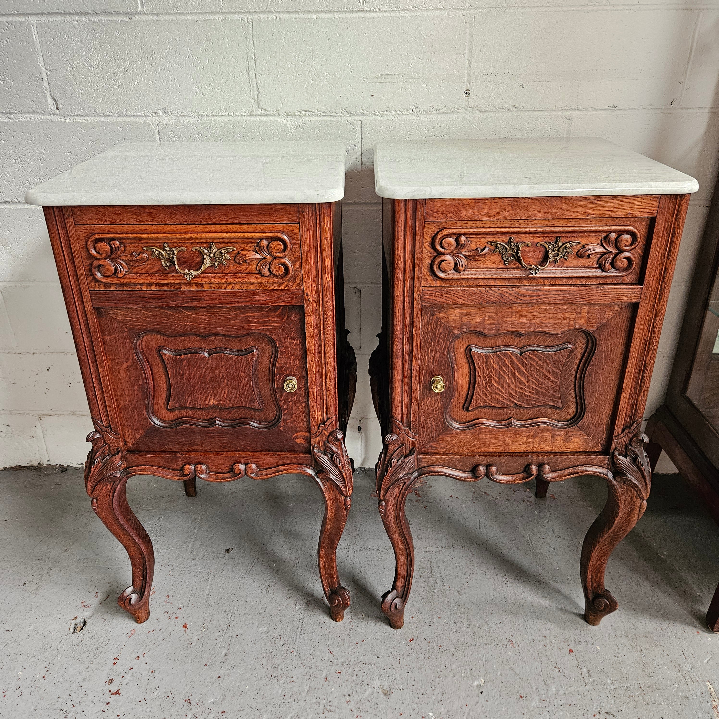 Pair of Louis XV Style White Marble Top Bedside Cabinets | Antique & Vintage | Moonee Ponds Antiques | Australia Wide Delivery