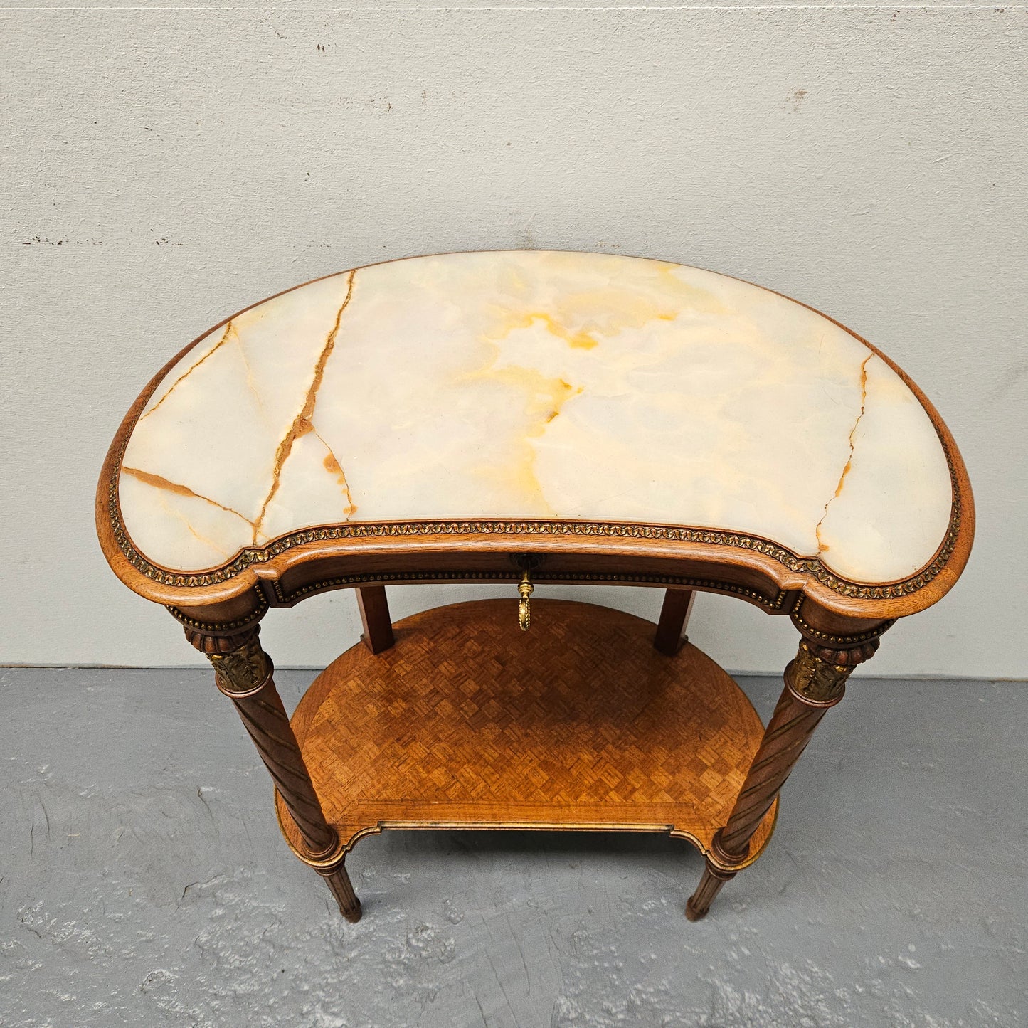 Louis XVIth Style Kidney Shape, Marble Top, Ormolu Trim Side Table