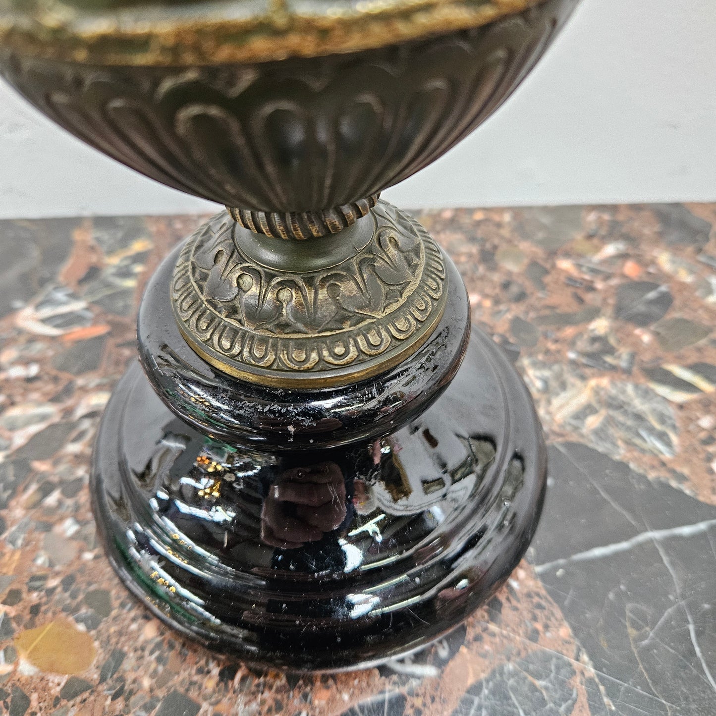 Victorian Bronze Urn On Ceramic Base