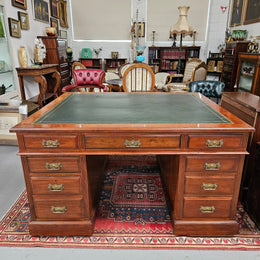 Edwardian Walnut Full Partners Desk With Leather Top