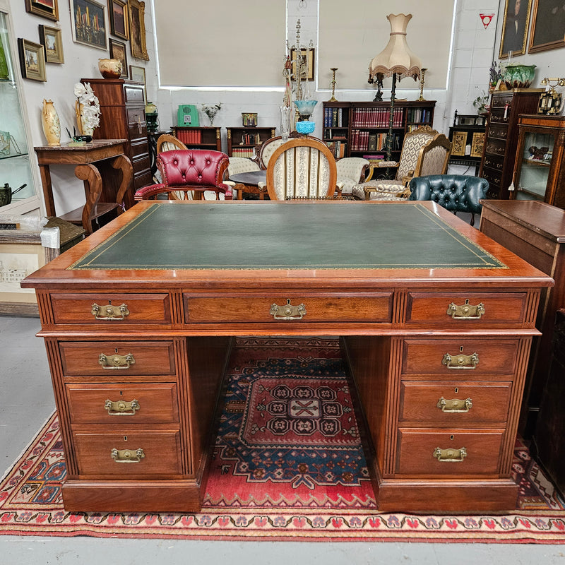 Edwardian Walnut Full Partners Desk With Leather Top