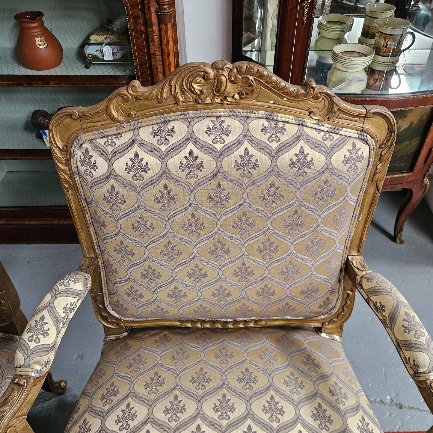 Antique Pair Reupholstered Louis XVth Style Giltwood Armchairs