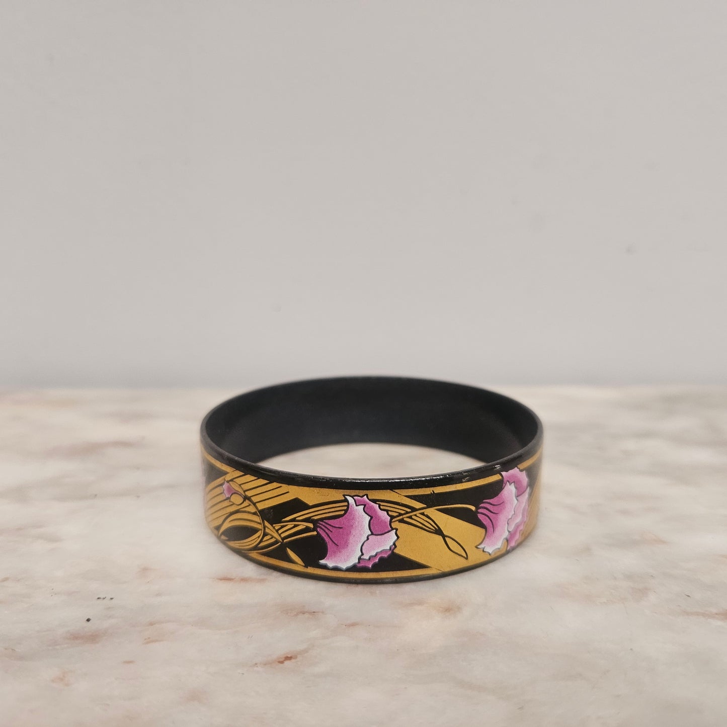 Vintage "Michaela Frey" Black Enamel Gold Tone Bangle / Bracelet
