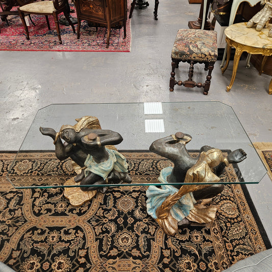 Vintage Carved Giltwood, Painted Blackamoor Glass Topped Coffee Table