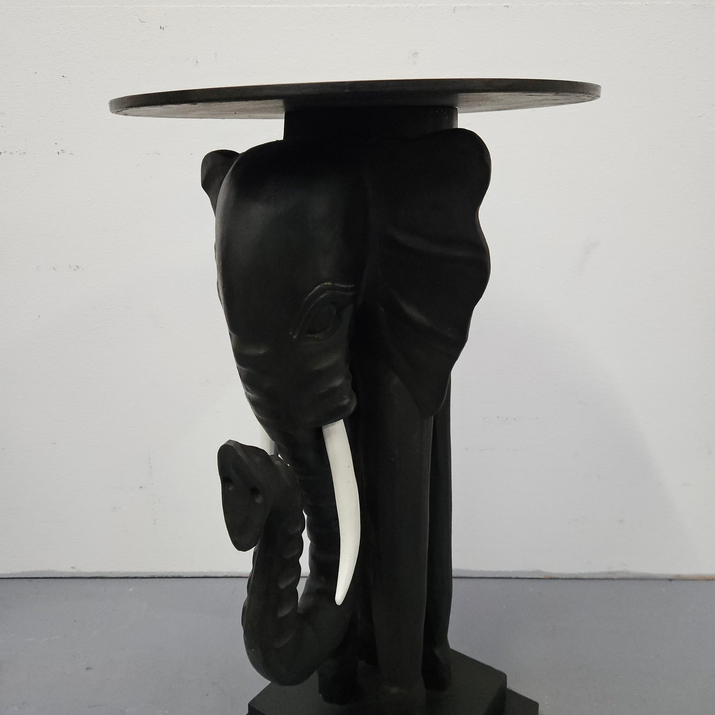 Unusual Hand Carved Ebonized Timber Elephant Side Table