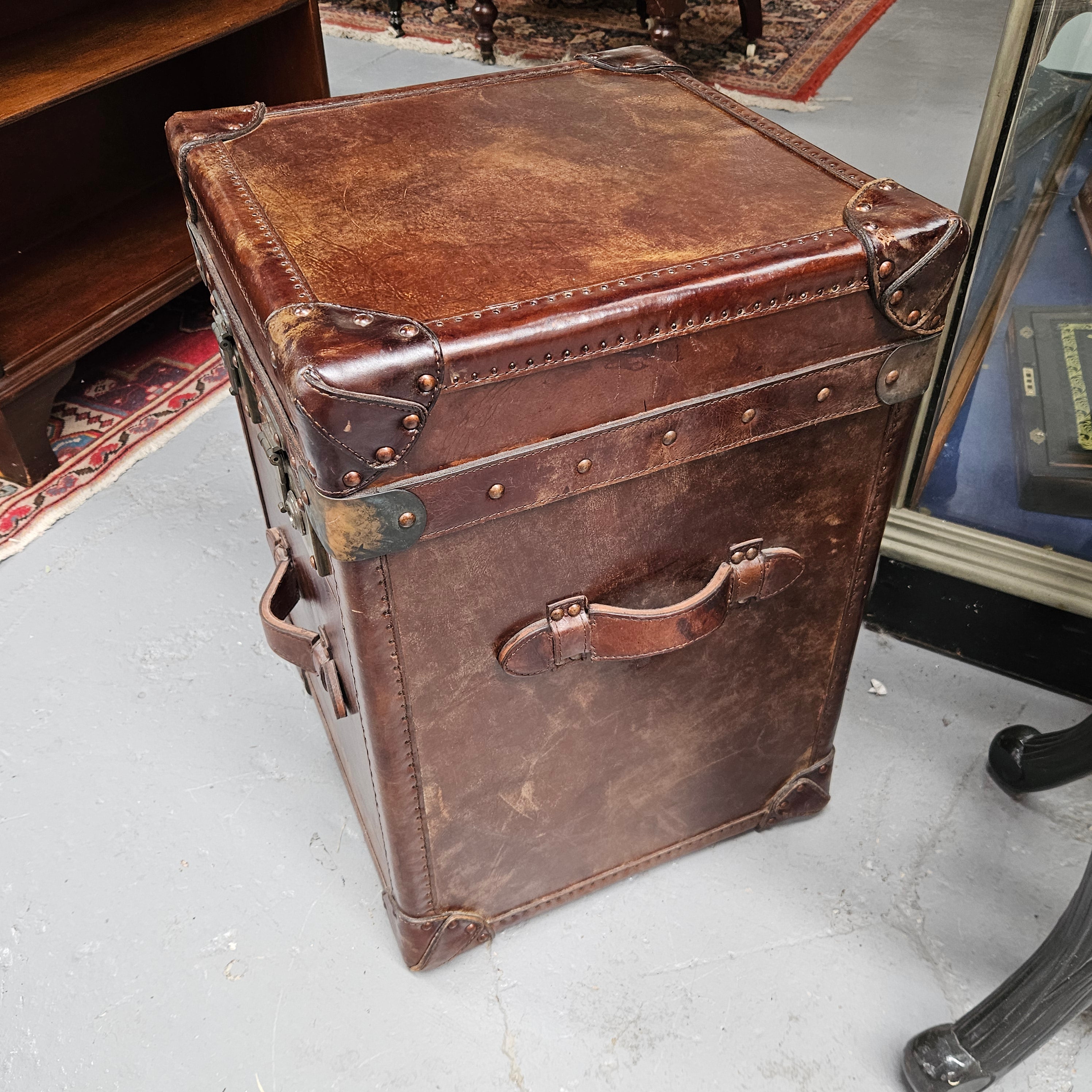 Portable Leather Filing Cabinet / Side Table | Antique & Vintage | Moonee Ponds Antiques | Australia Wide Delivery