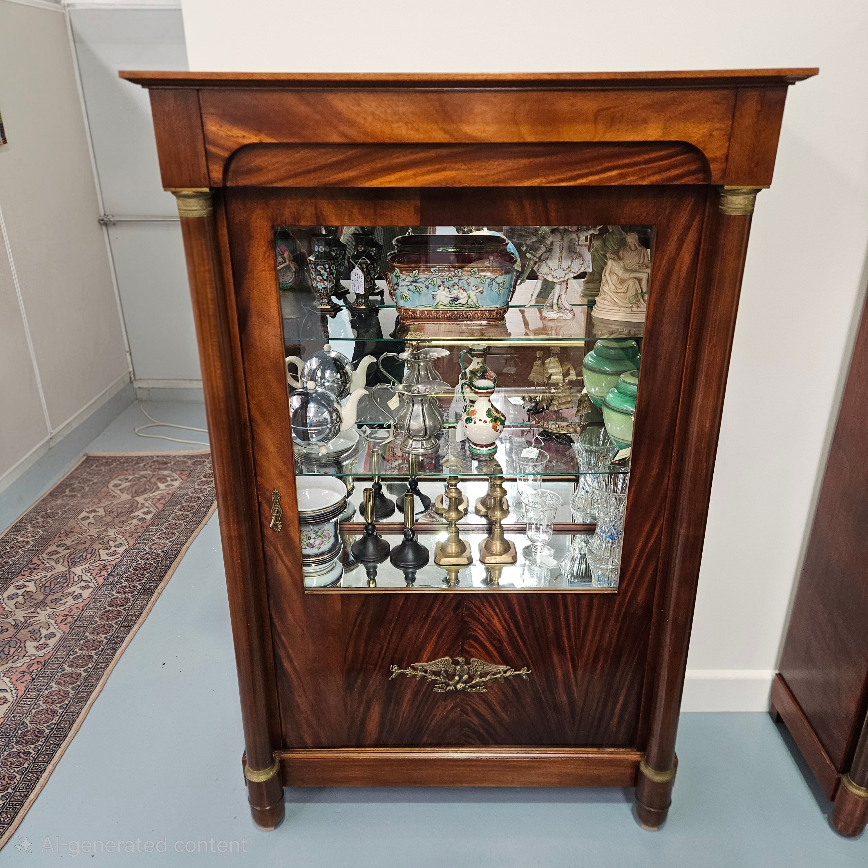 Full view of Empire-Style Mahogany Glazed Display Cabinet