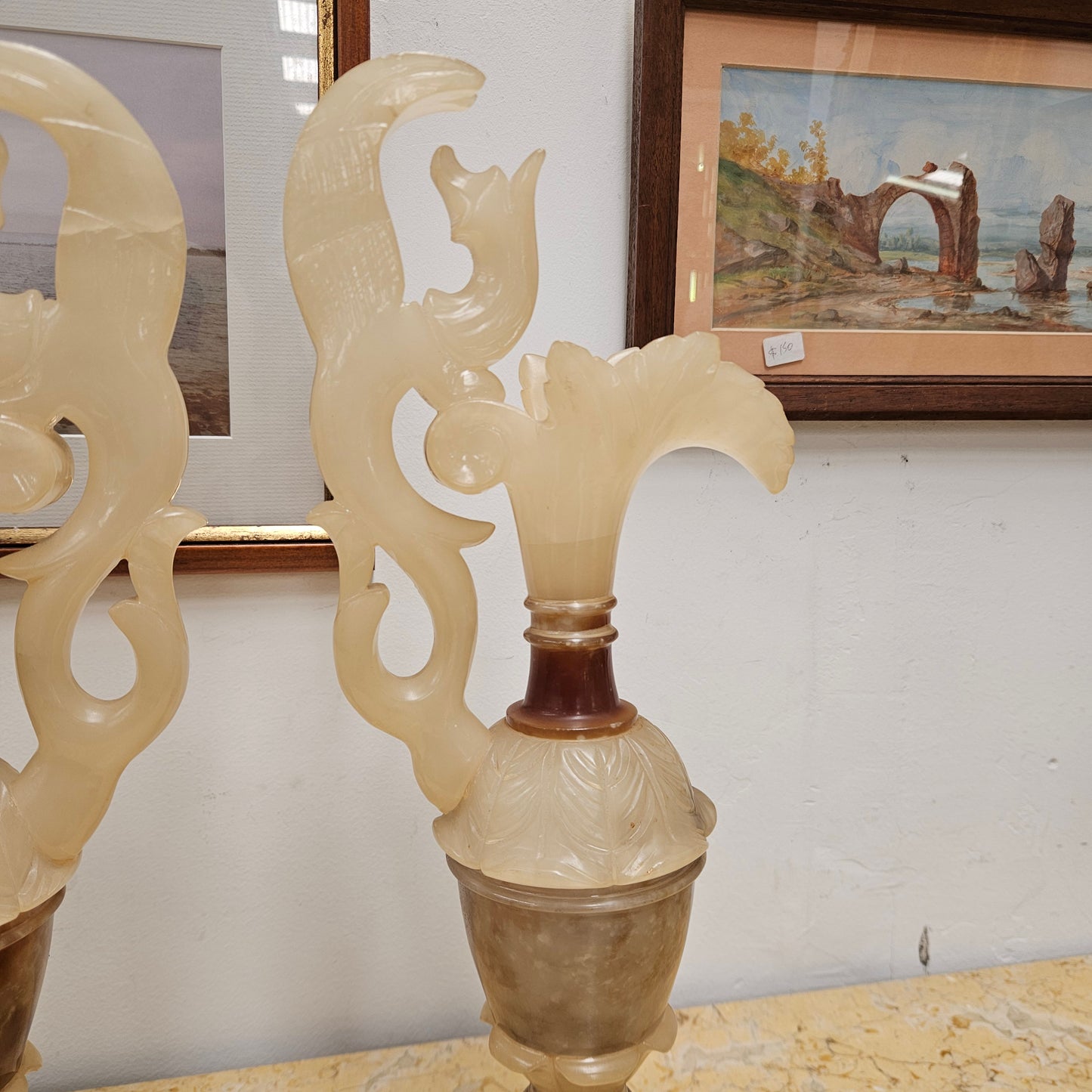 Antique Pair of Alabaster Urns