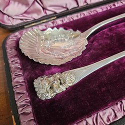 Superior Pair of Solid Silver Georgian Berry Serving Spoons in Case | Antique & Vintage | Moonee Ponds Antiques | Australia Wide Delivery