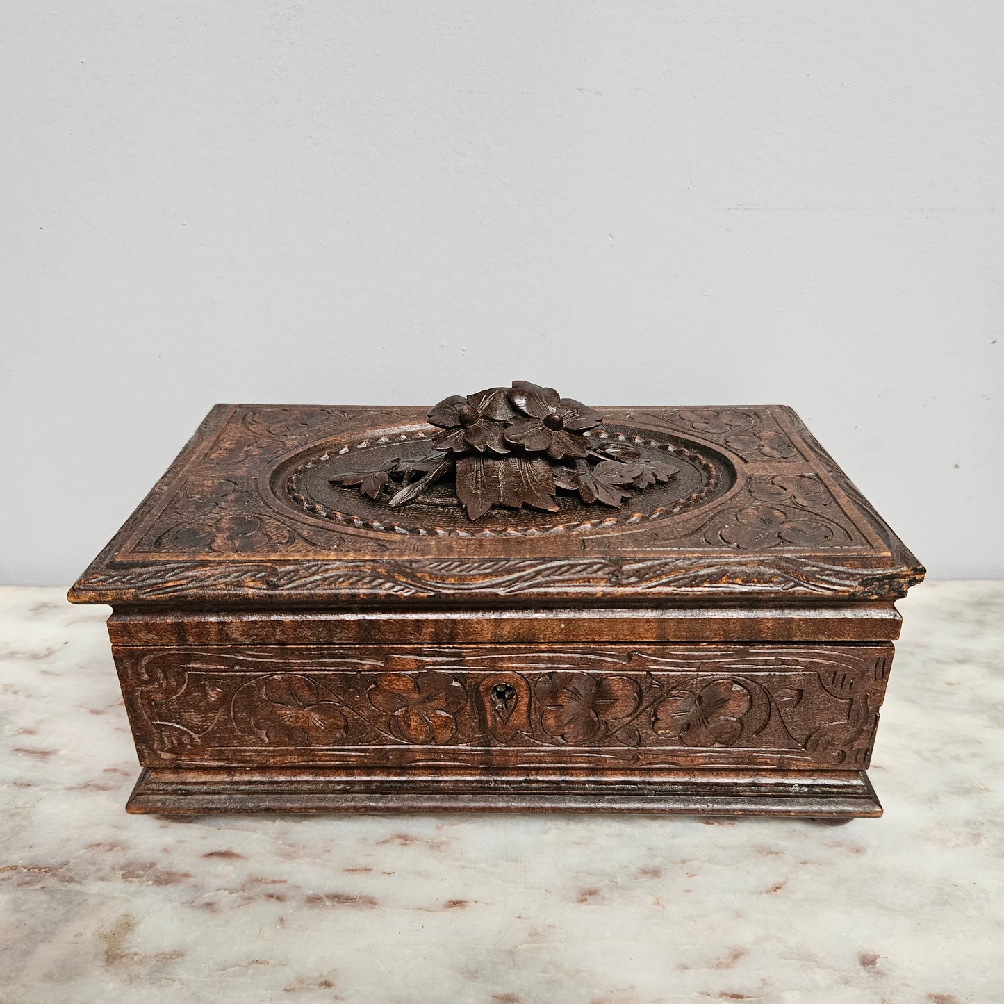 Antique Black Forest Hand Carved Trinket/Jewellery Box