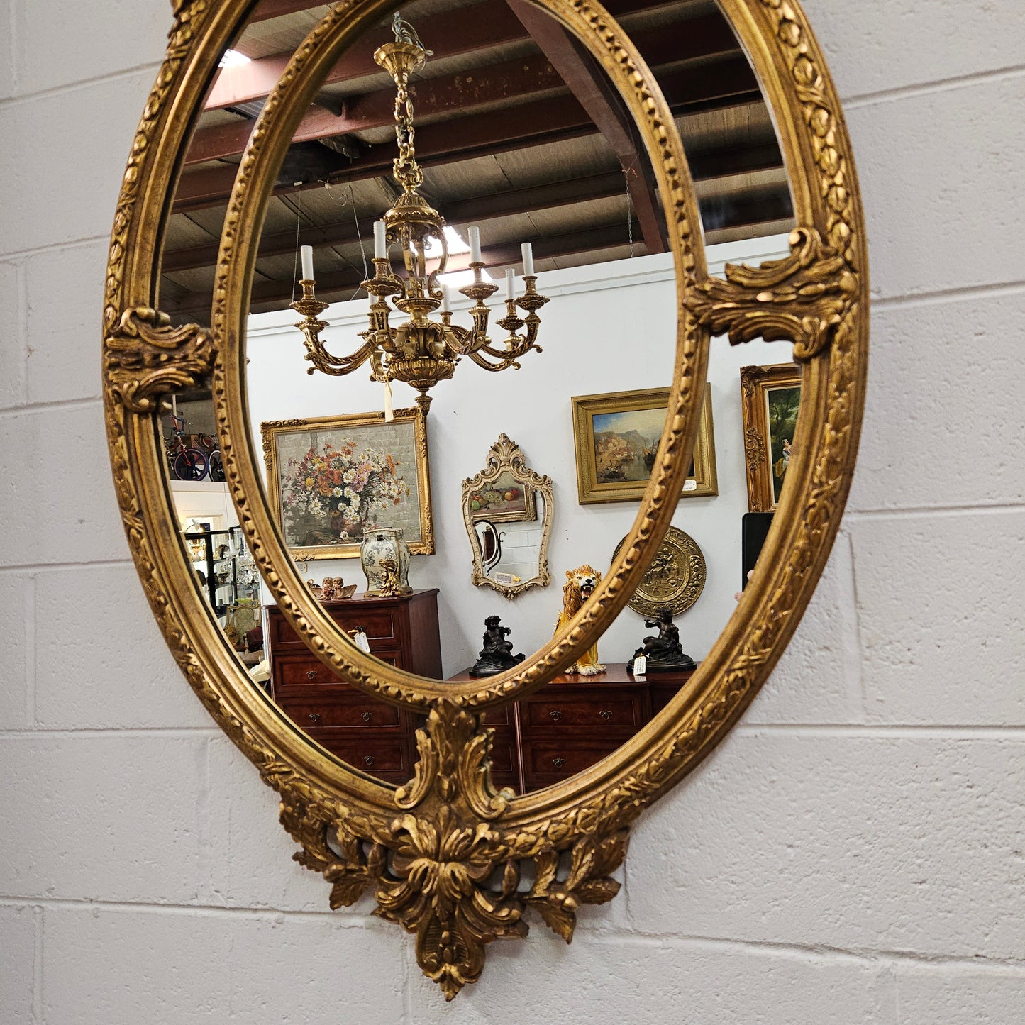 Rare Decorative Late 19th Century Oval Gilt Cushion Mirror