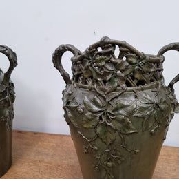 Stunning Pair Of Bronze Art Nouveau Vases by French Sculptor H. Bureau C:1890