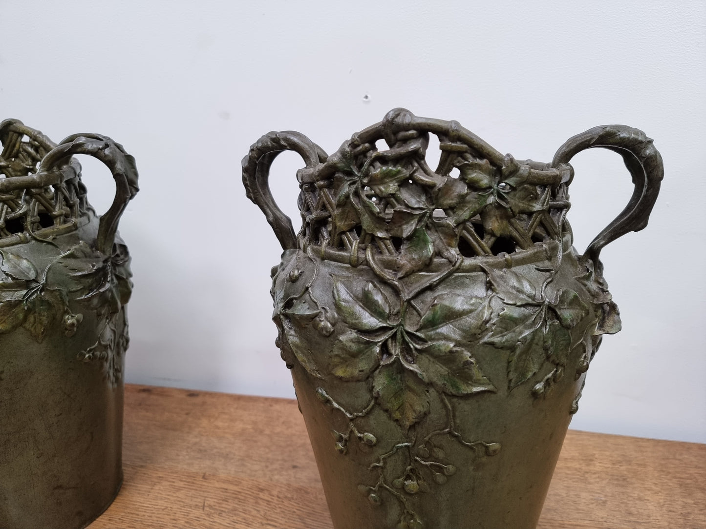 Stunning Pair Of Bronze Art Nouveau Vases by French Sculptor H. Bureau C:1890