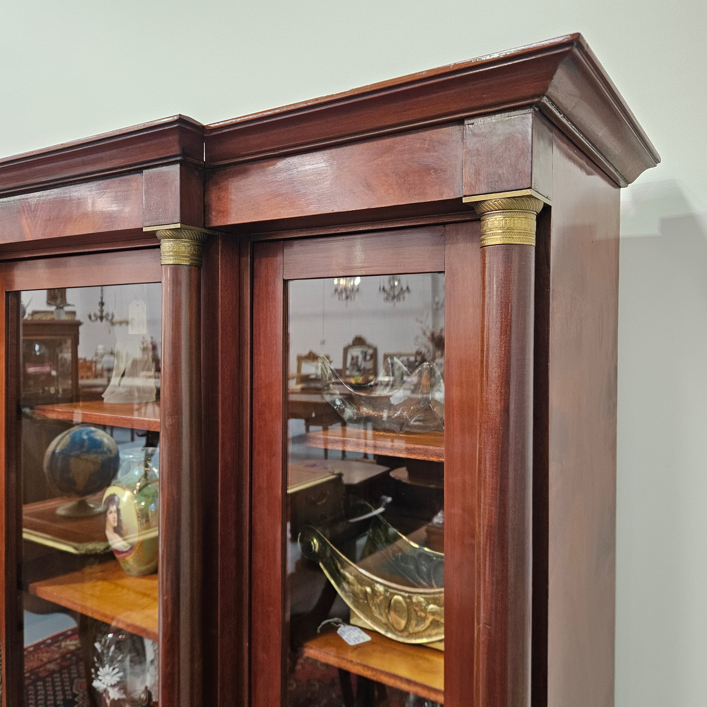 Large Empire Style Mahogany Three Door Display Cabinet
