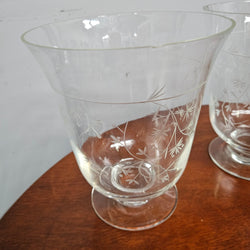 Pair Victorian Or Earlier Etched Glass Vases/Candle Holders