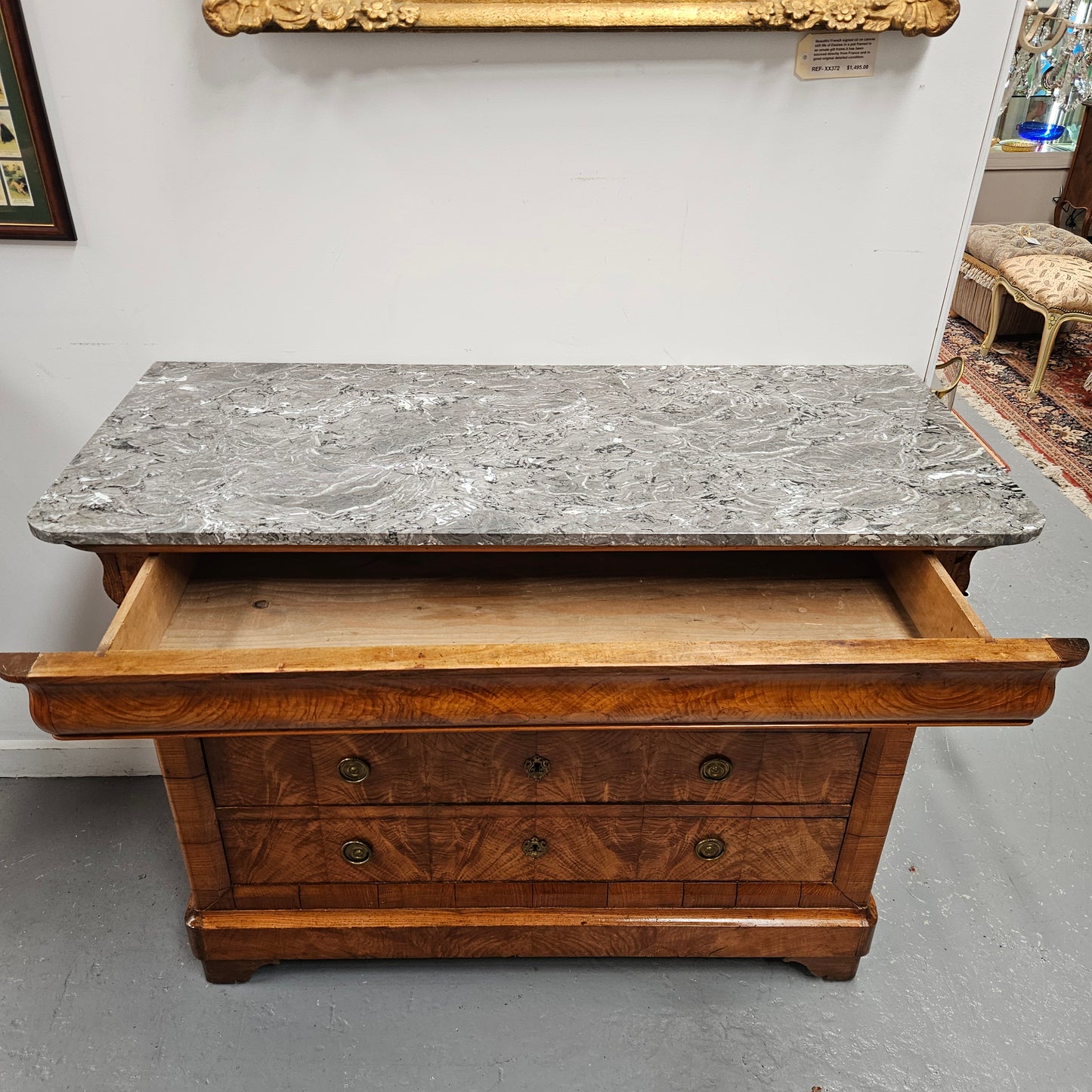 Stunning French 18th Century Elm Commode With Superb Original Grey Marble