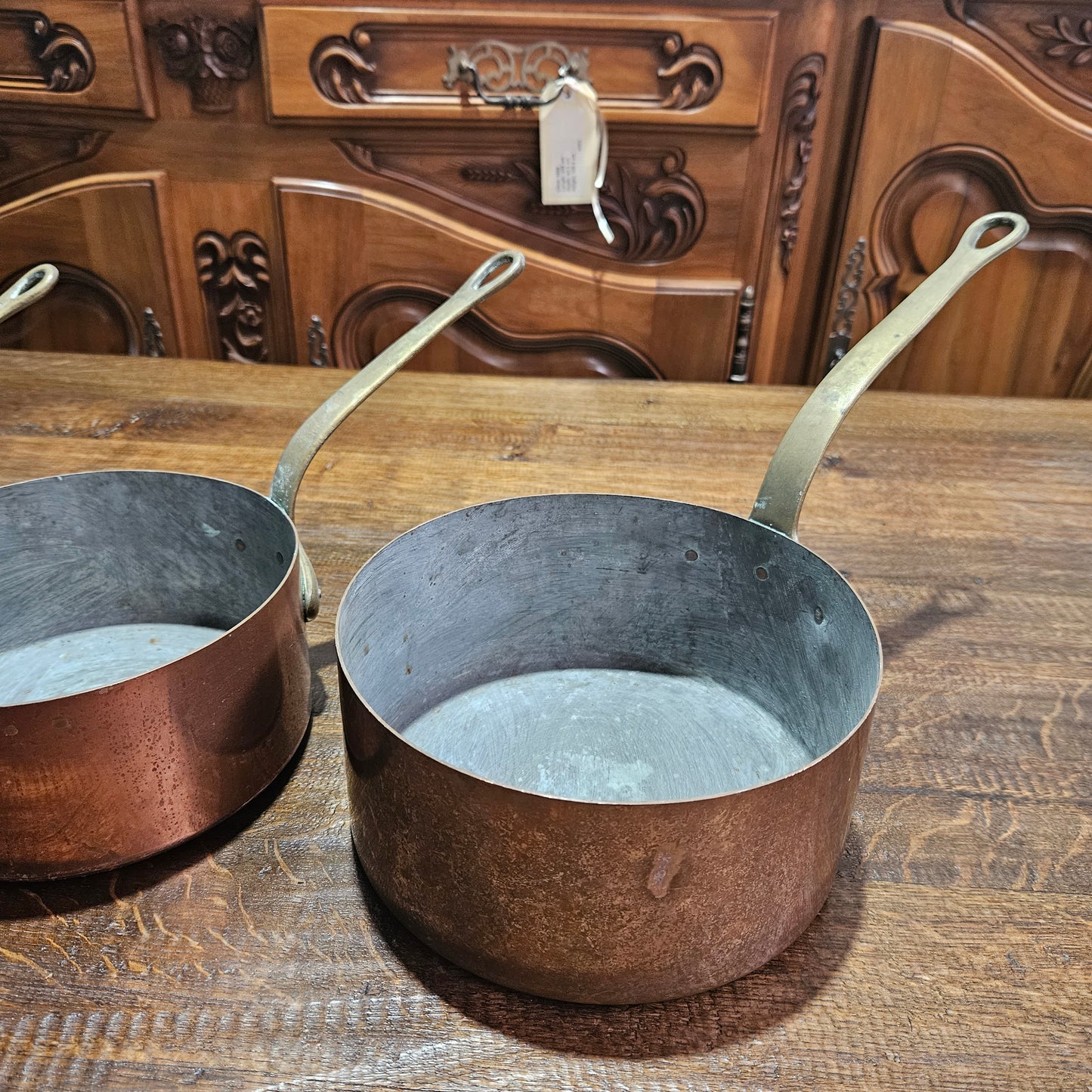 Lovely set of five copper sauce pots, they are all in good original condition for the age. Sourced from France. 