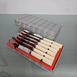 Six Vintage Viner & Hall Sheffield Faux Bone Handled Knives in Original Box | Antique & Vintage | Moonee Ponds Antiques | Australia Wide Delivery
