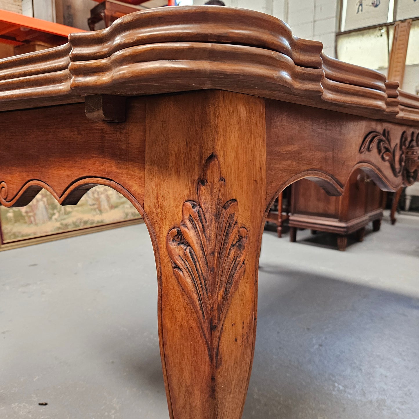 Louis XV Style Walnut Parquetry Top Extension Table