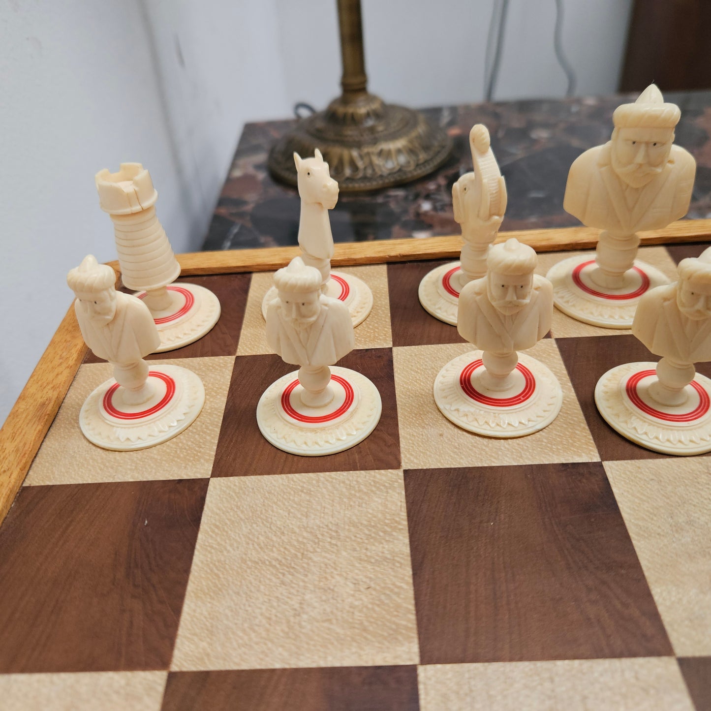 Antique Carved & Stained Ivory Chess Set