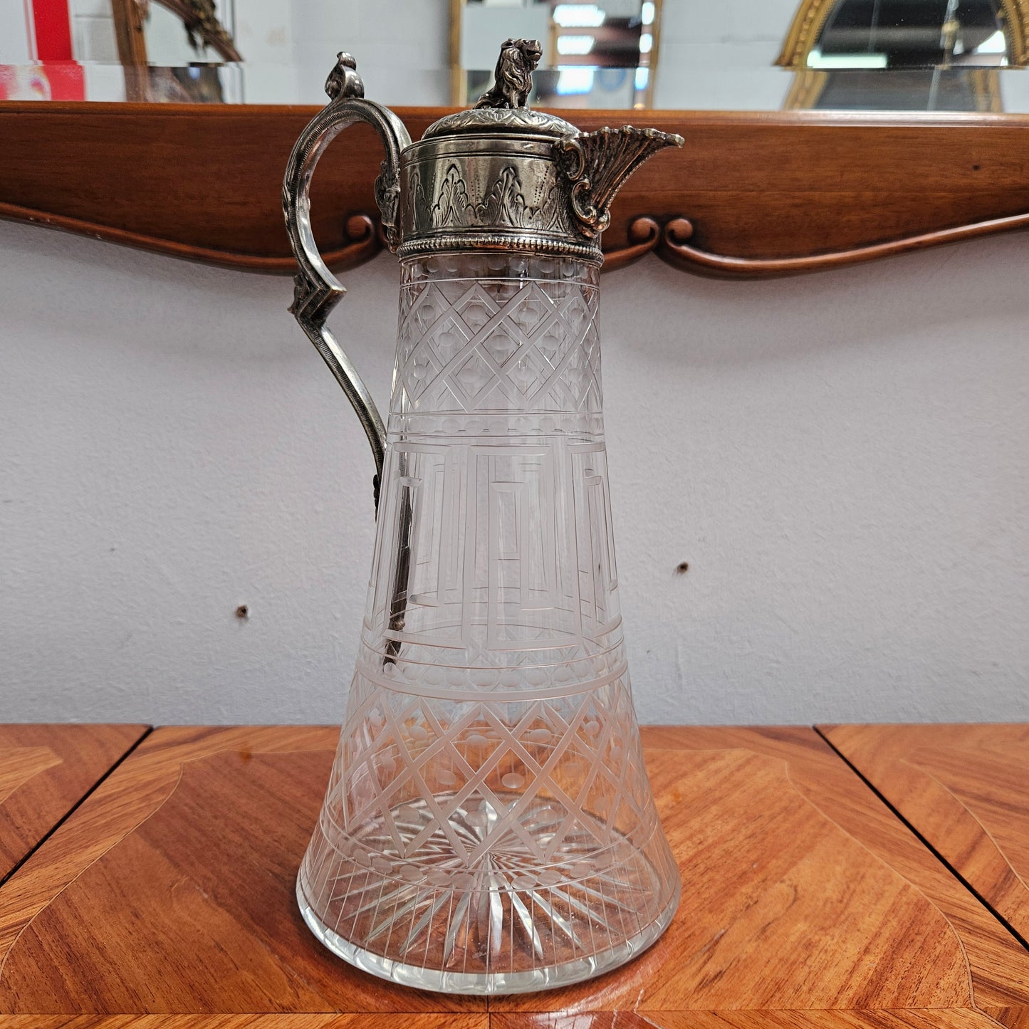 Superb Edwardian Crystal & Silver Plate Claret Jug