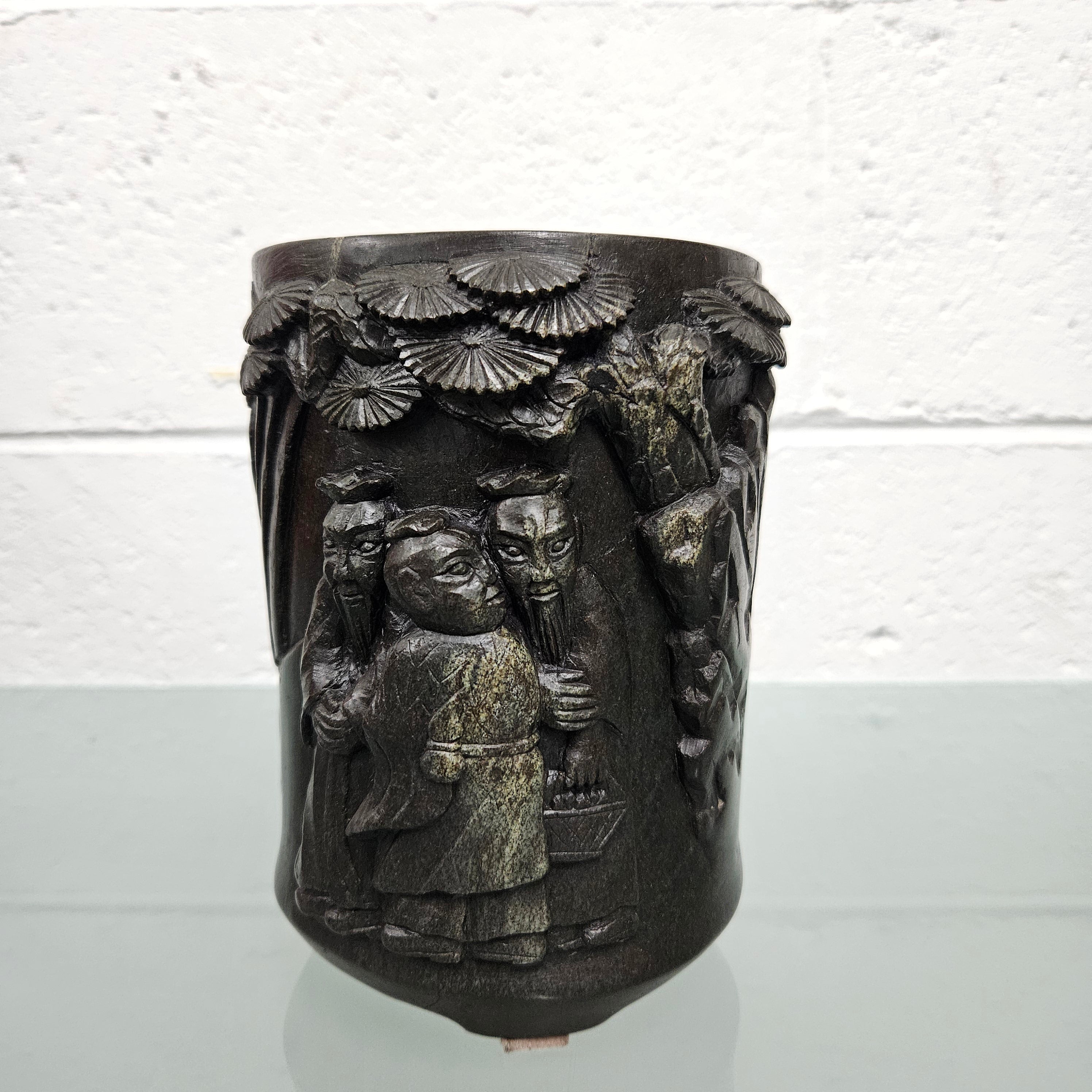 Antique Qing Dynasty Hand Carved Soap Stone Scholar's Brush Pot