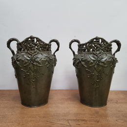 Stunning Pair Of Bronze Art Nouveau Vases by French Sculptor H. Bureau C:1890