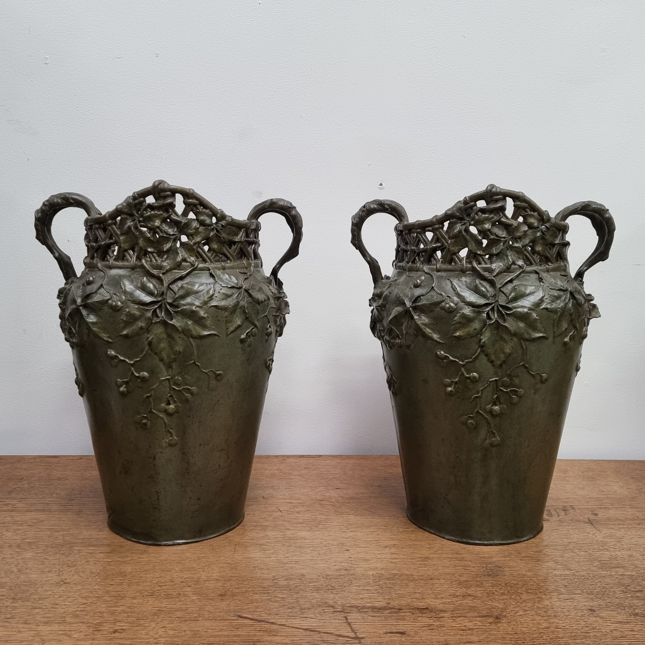 Stunning Pair Of Bronze Art Nouveau Vases by French Sculptor H. Bureau C:1890 | Antique & Vintage | Moonee Ponds Antiques | Australia Wide Delivery