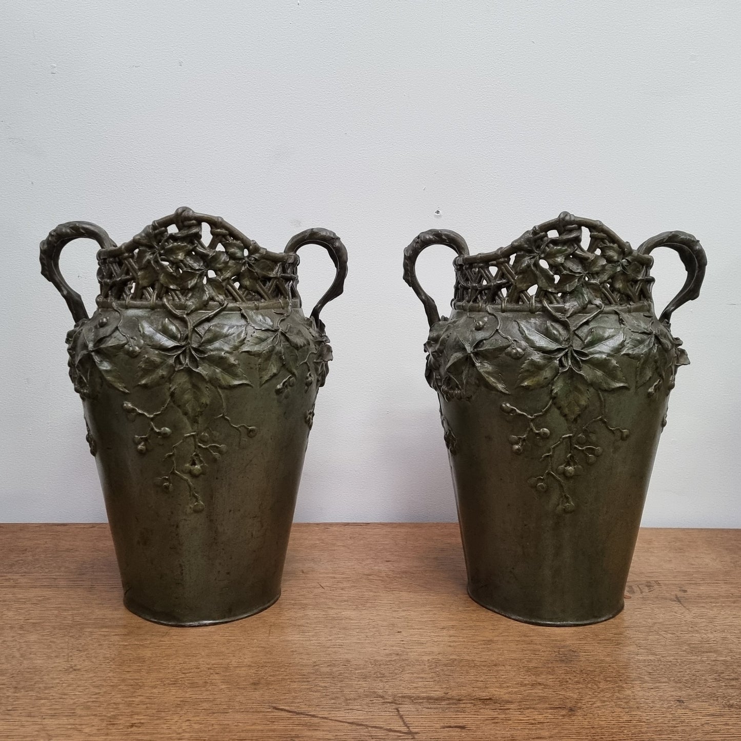 Stunning Pair Of Bronze Art Nouveau Vases by French Sculptor H. Bureau C:1890