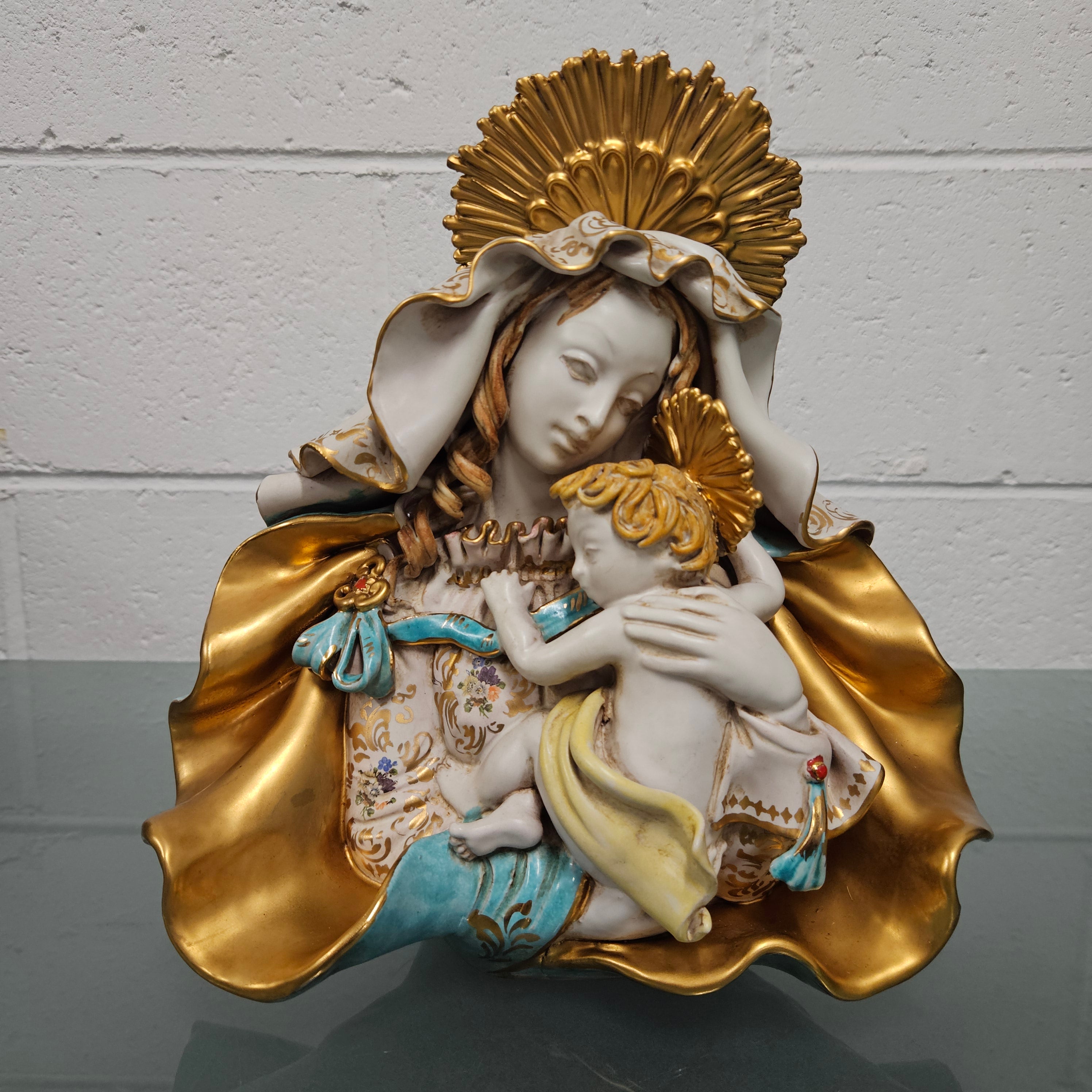 Stunning Mid Century Persko Pottery Italian Sculpture Maddona & Child