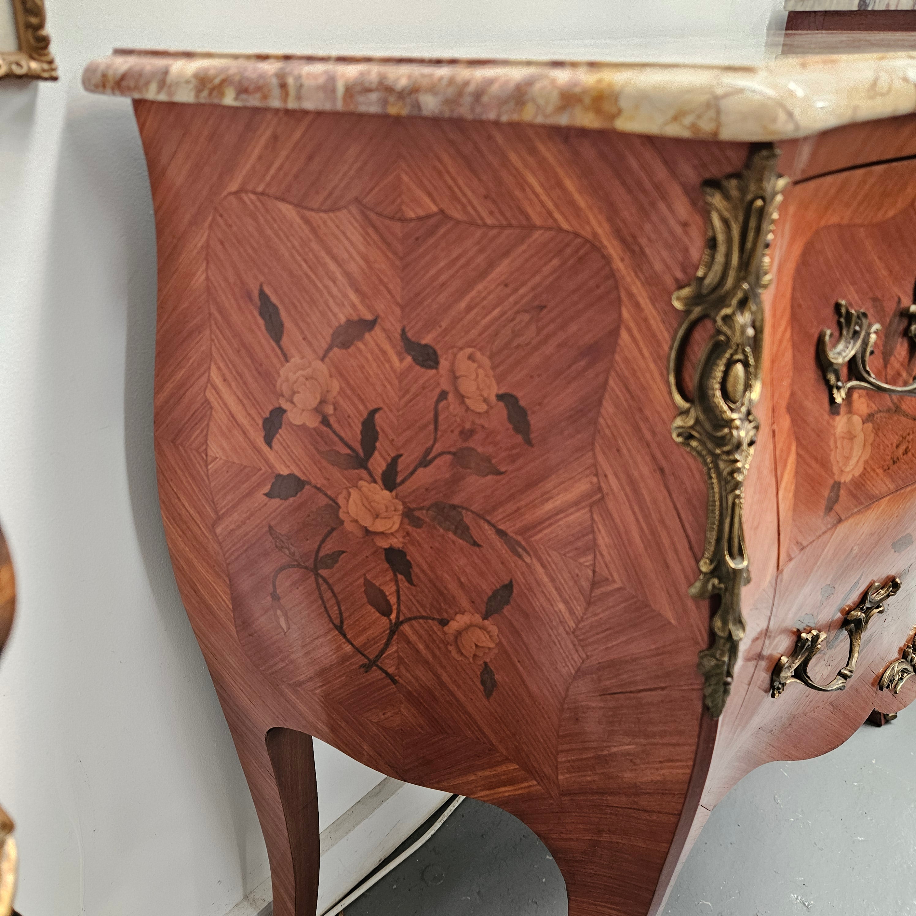 Louis 15th Style Medium Size Marquetry Inlay Marble Top Commode. | Antique & Vintage | Moonee Ponds Antiques | Australia Wide Delivery