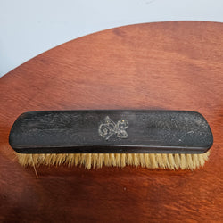 Antique Ebonised Wooden Brush With Silver Initials