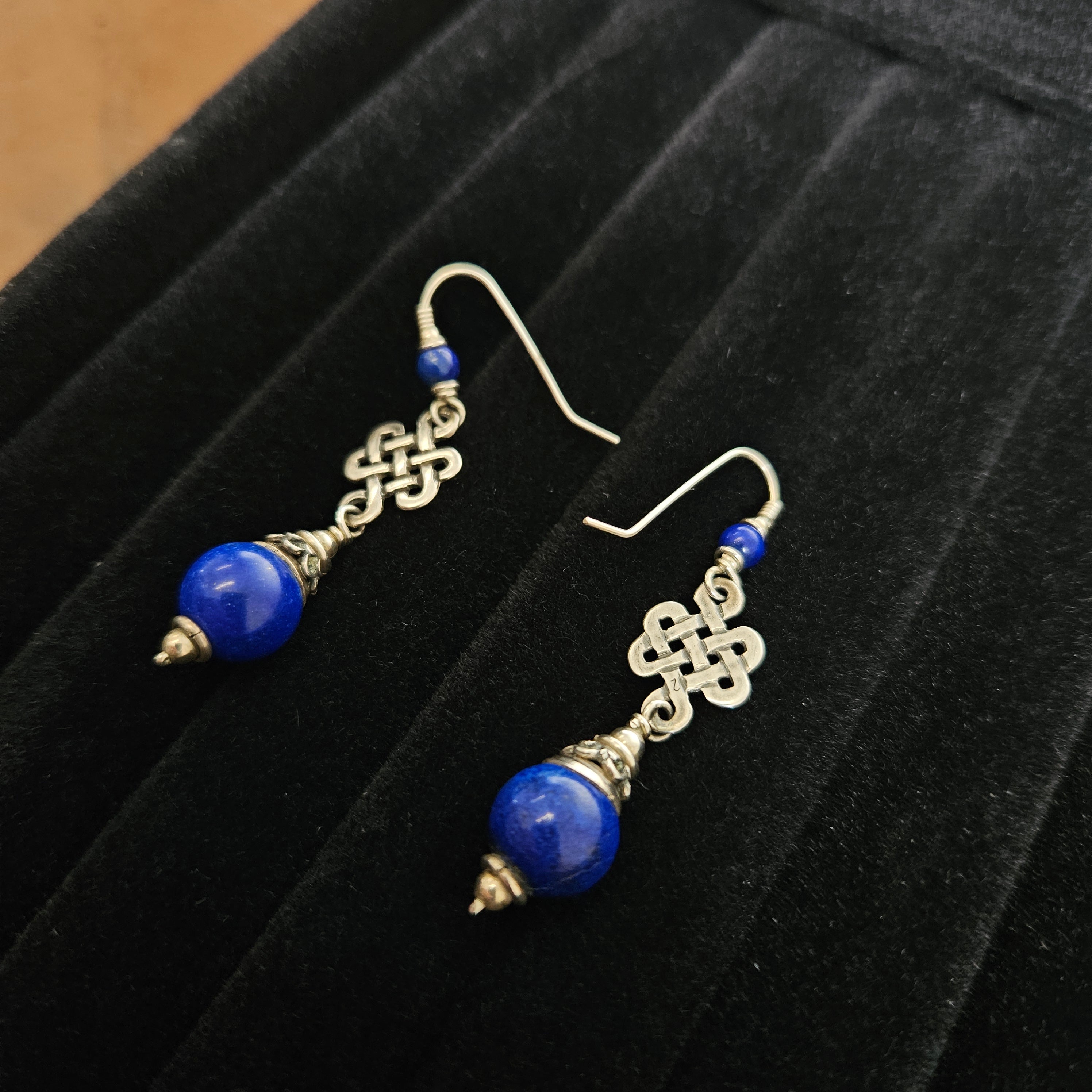 Celtic Design Lapis Lazuli Silver Drop Earrings